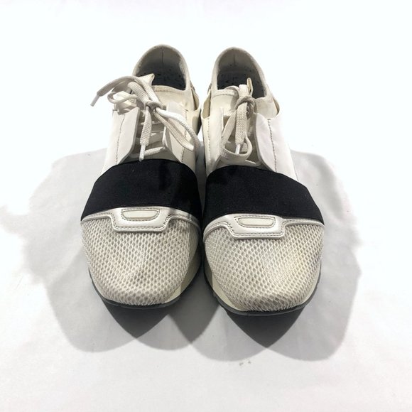 Balenciaga Race Runner White Leather Mesh Neoprene Grey Sneaker Shoes 39 Italy - Picture 2 of 11